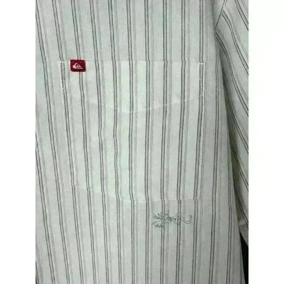 Quicksilver Shirt Men Large White Striped Button Up Casual Beach Surf Slim - Picture 2 of 5